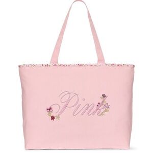 PINK Victoria's Secret Light Pink Embroidered Floral Tote